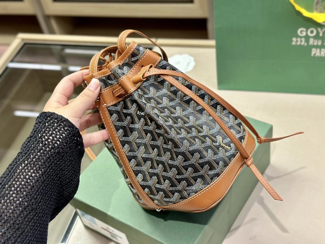 Goyard Saint-Louis Mini Bucket Bag Black and Gray Monogram Canvas Handbag - 13
