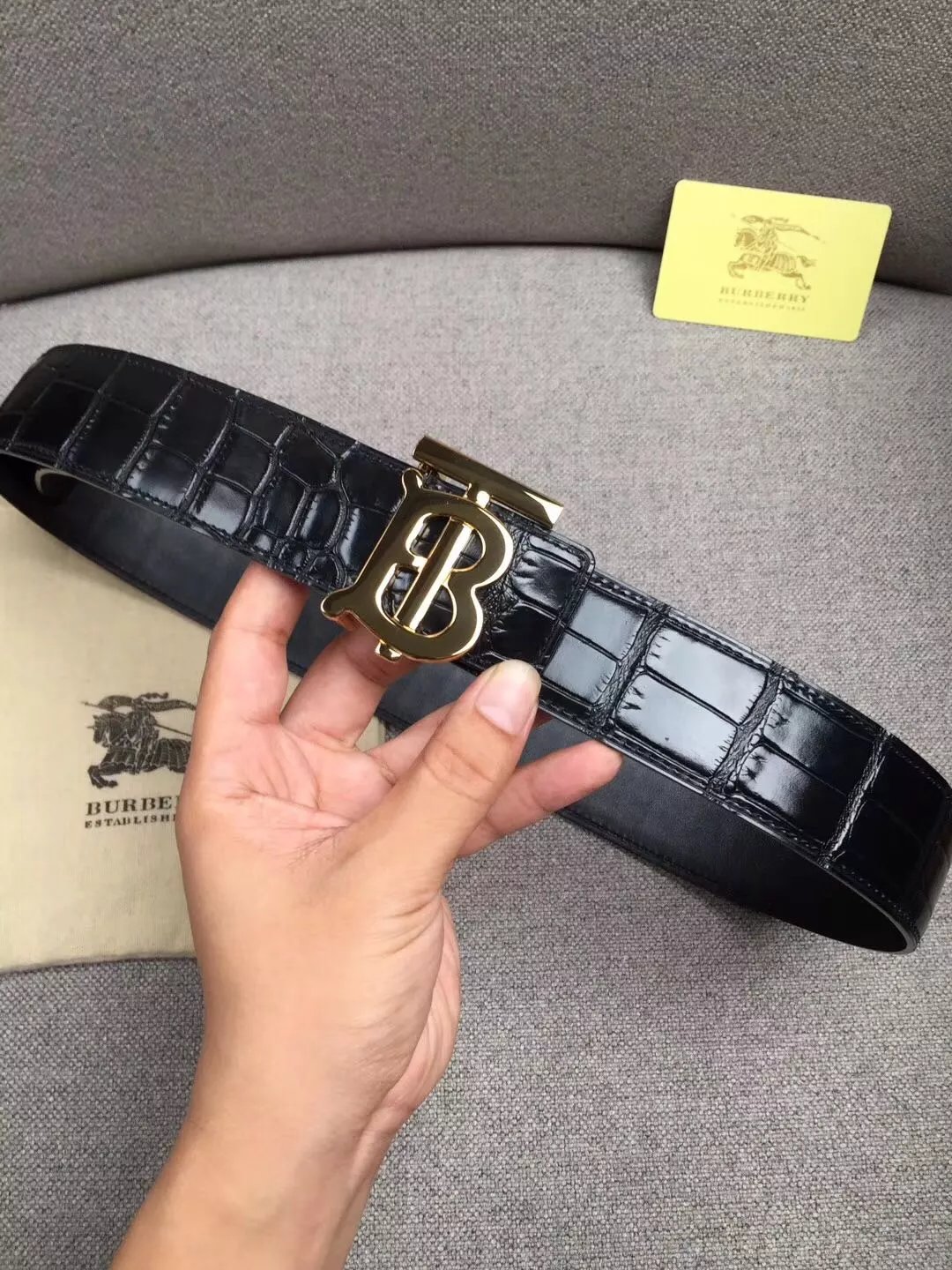 Burberry Equestrian Knight Leather Belt Brown with Gold Buckle - 8