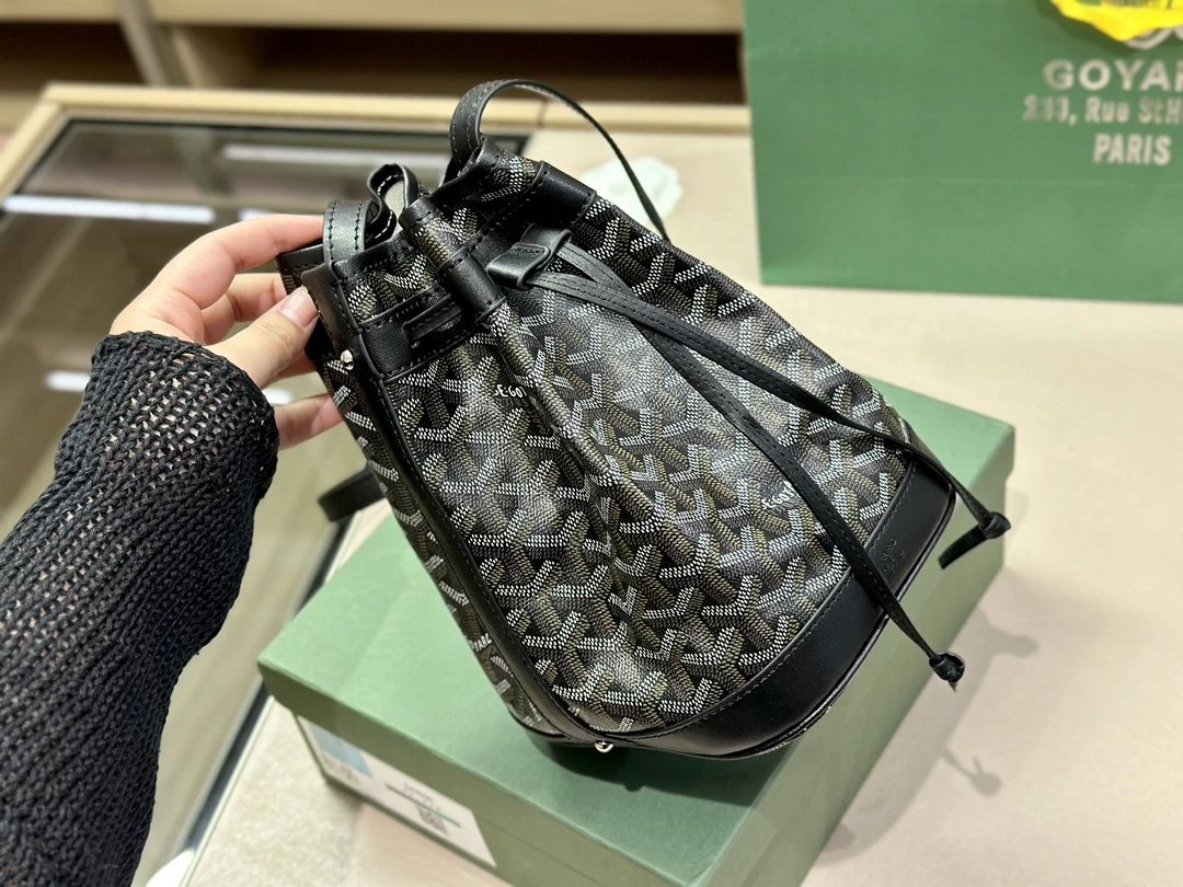 Goyard Saint-Louis Mini Bucket Bag Black and Gray Monogram Canvas Handbag - 12