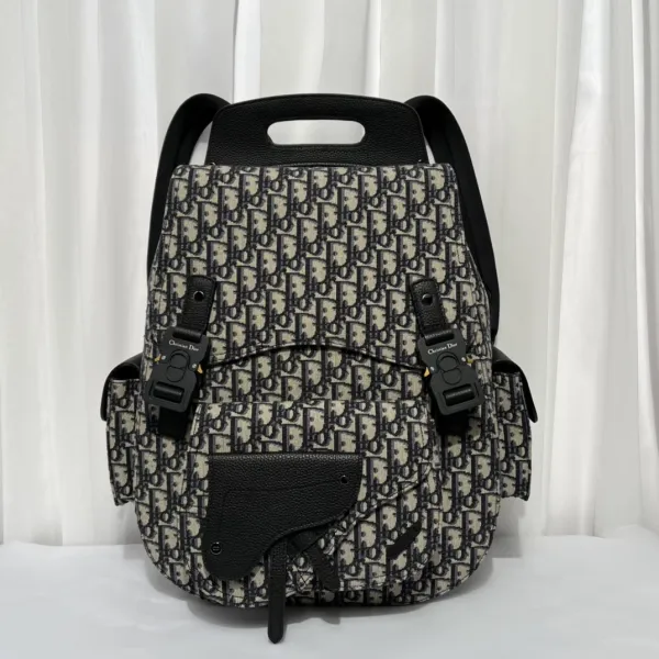 Dior Oblique Monogram Black Leather-Trimmed Backpack - 6