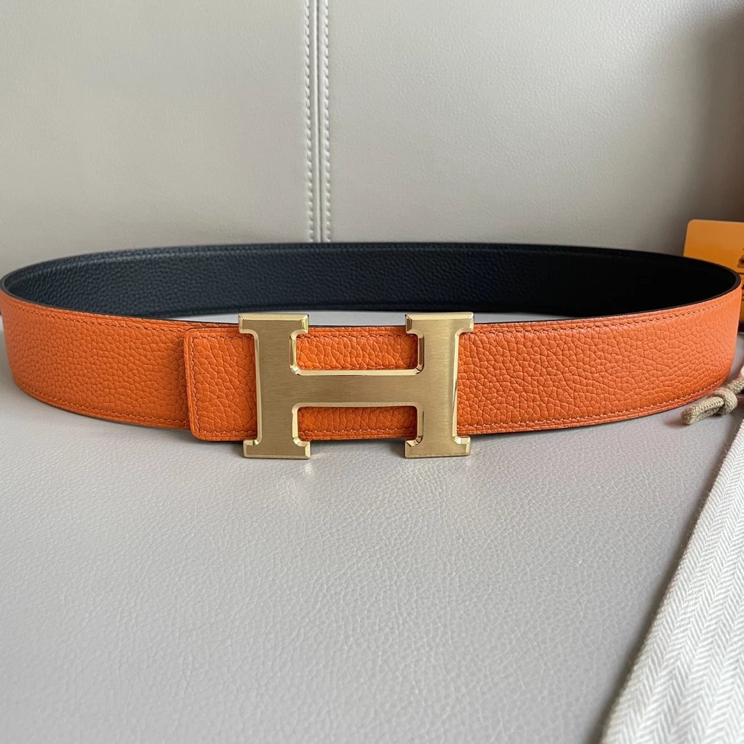 Hermès H Equestrian Pattern Reversible Leather Belt Black / Burgundy - 2