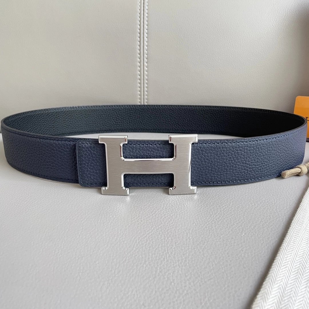Hermès H Equestrian Pattern Reversible Leather Belt Black / Burgundy - 5