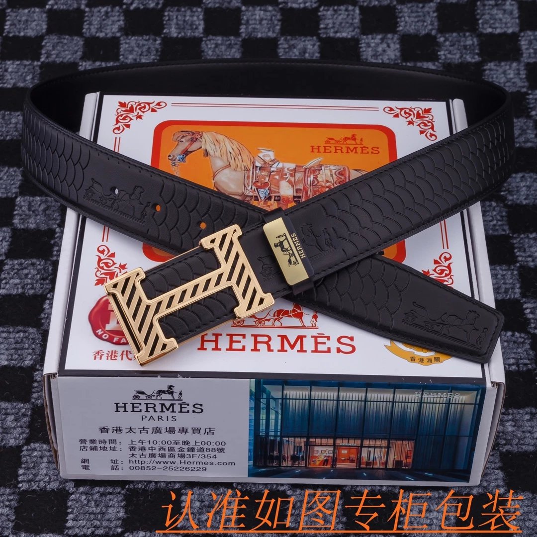 Hermès H Equestrian Pattern Reversible Leather Belt Black / Burgundy - 4