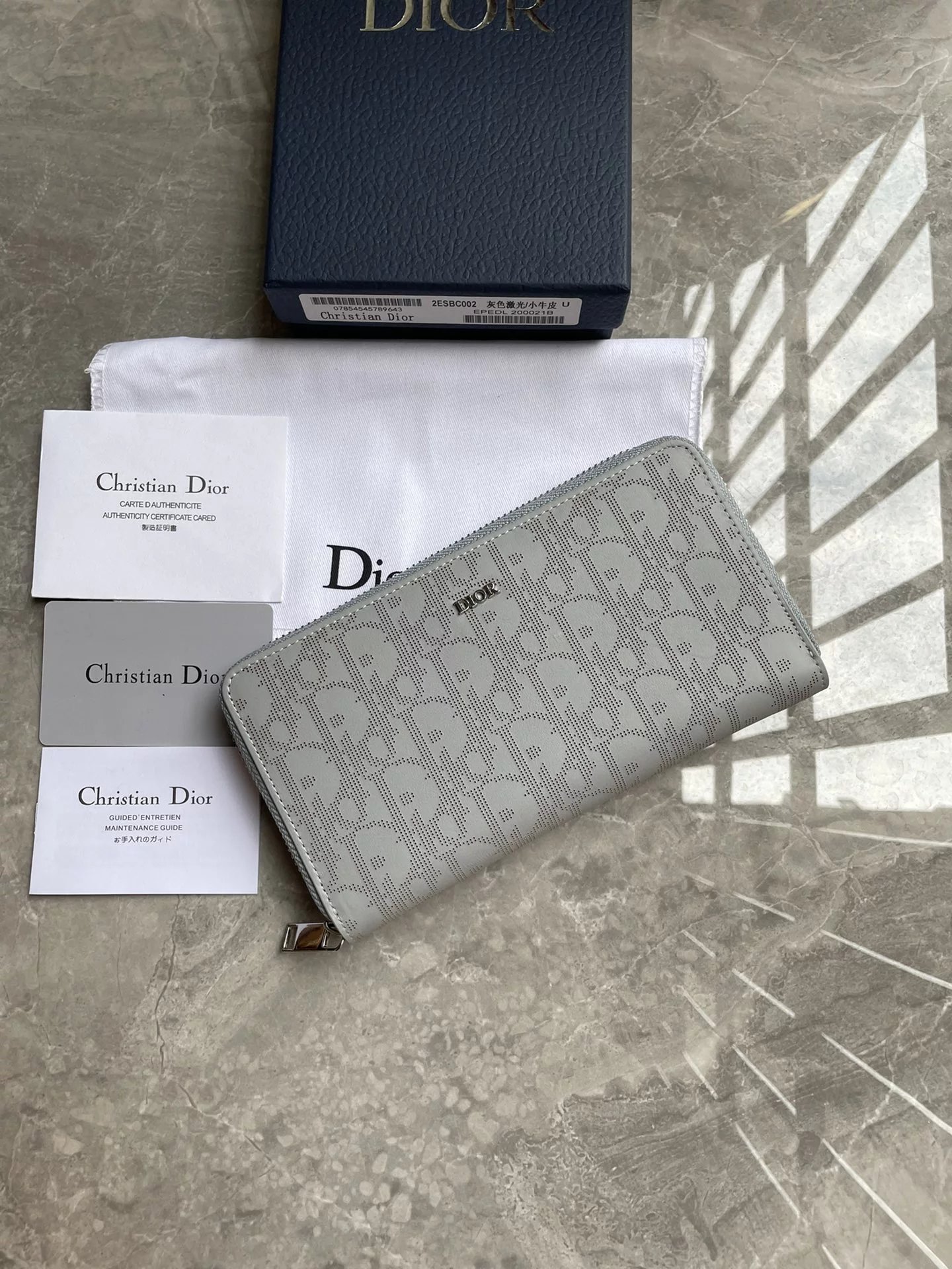 Dior Oblique Perforated Leather Zip-Around Wallet Gray Long Wallet
