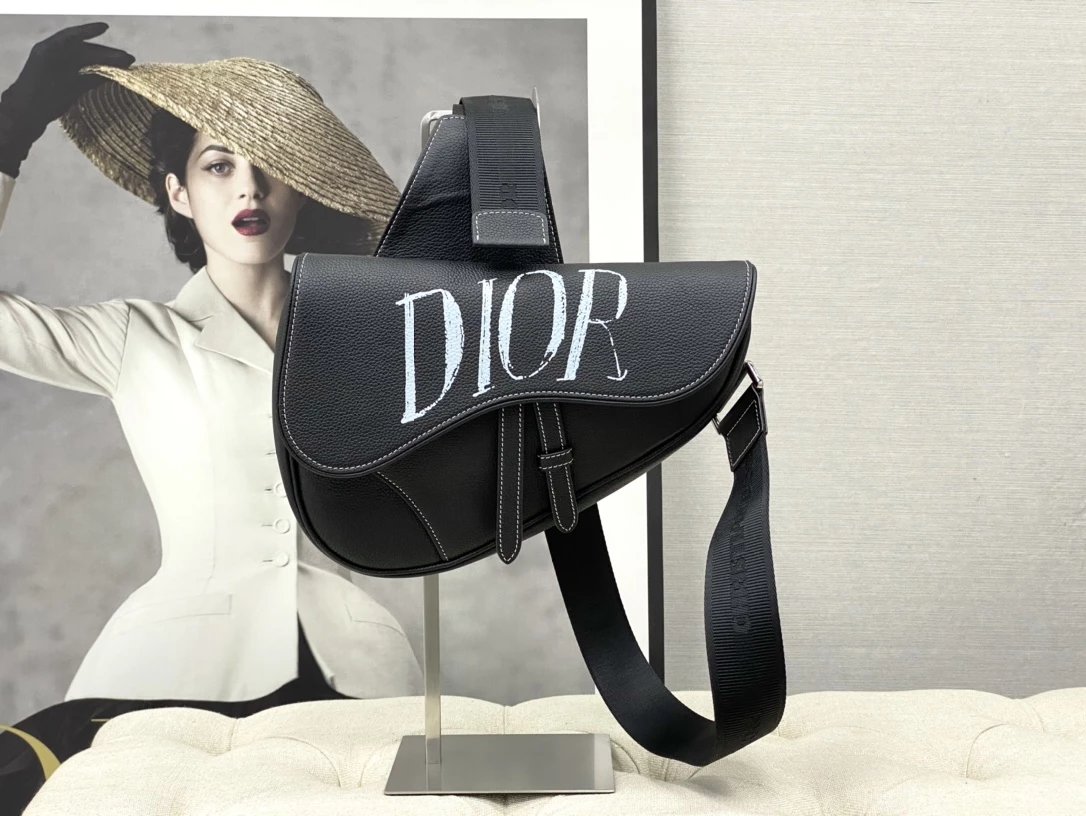 Dior Saddle Bag Black Grained Leather Crossbody Bag - 11