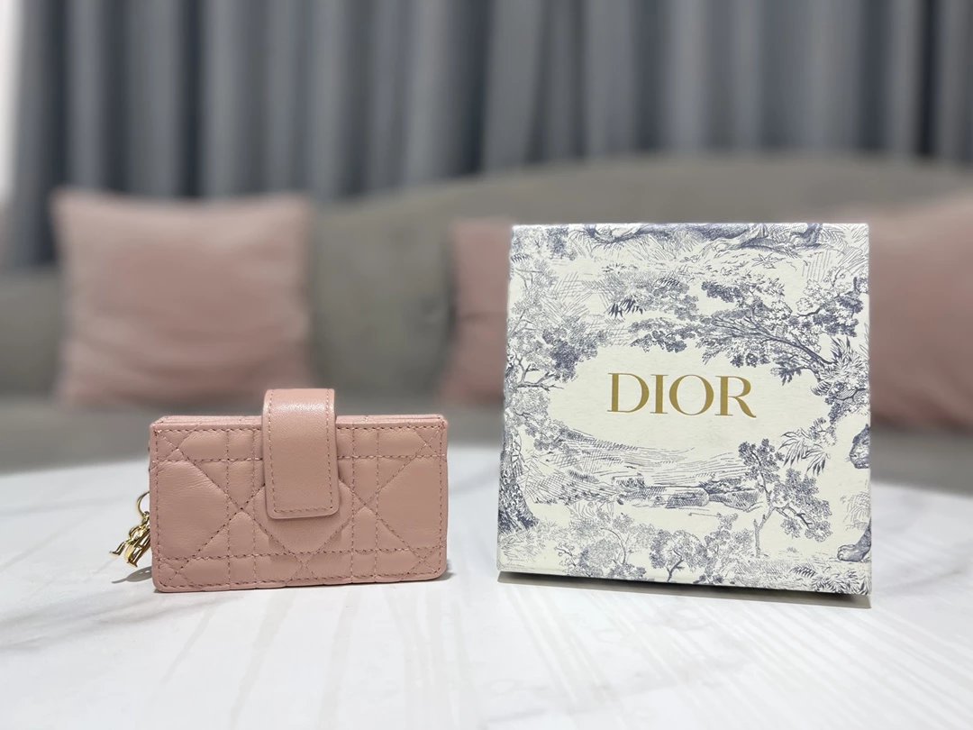 Dior Lady Dior Mini Card Holder Pink Leather
