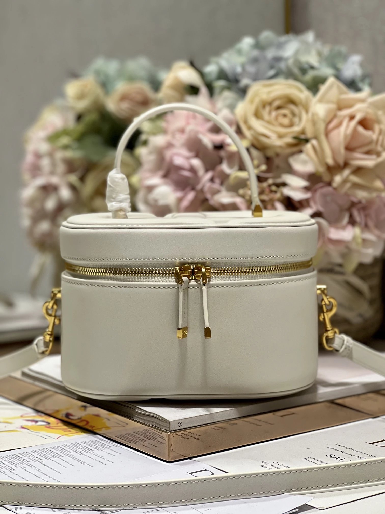 Dior Lady Dior Mini Round Box Bag White Leather Handbag