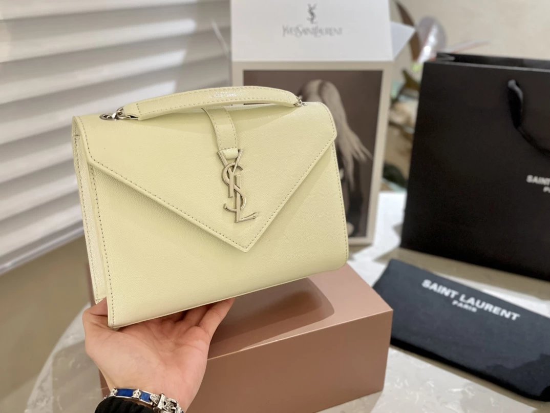 Saint Laurent Monogram Envelope Clutch Pale Yellow Leather Handbag Clutches - 12
