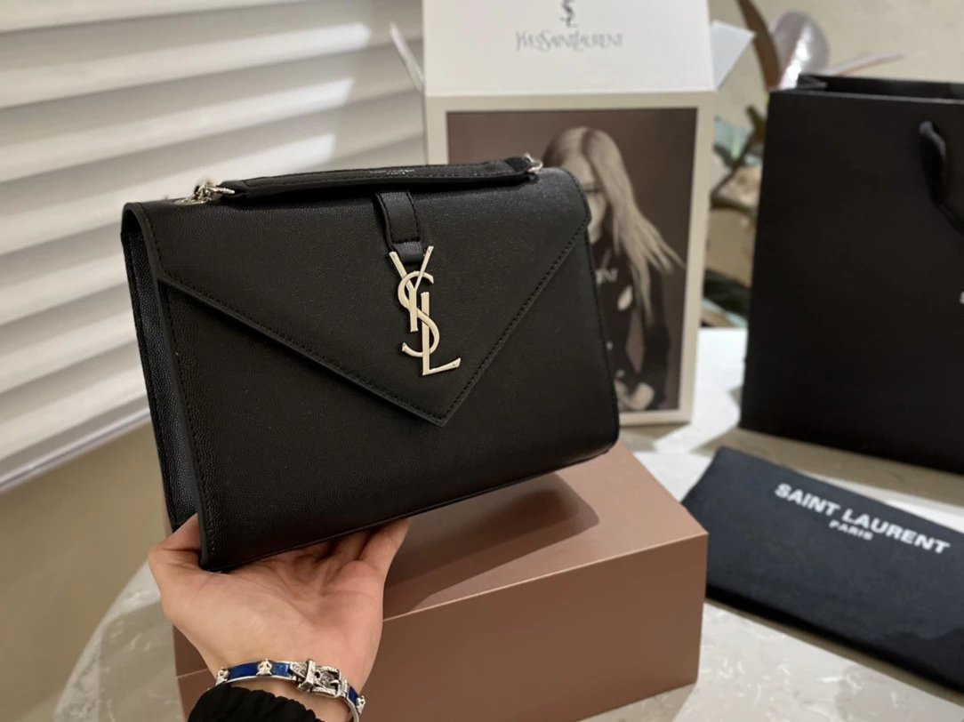 Saint Laurent Monogram Envelope Clutch Pale Yellow Leather Handbag Clutches - 10