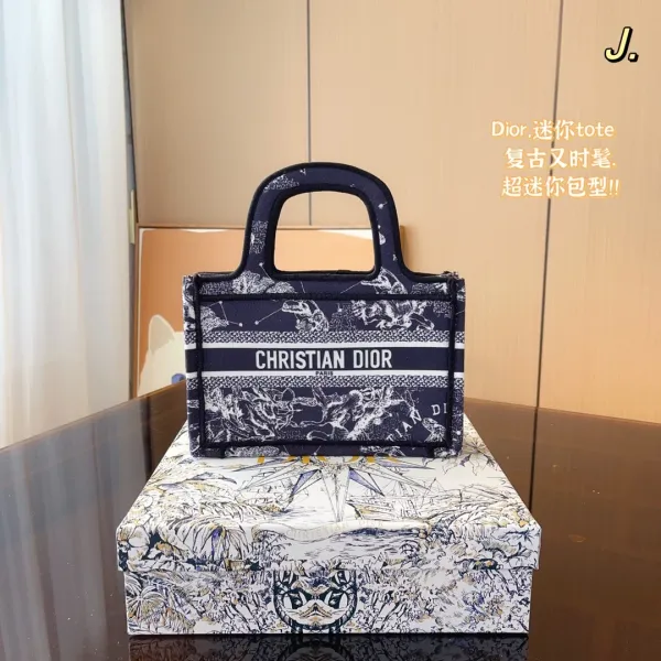 Dior Book Tote Mini Navy Constellation Print Tote Bag - 1