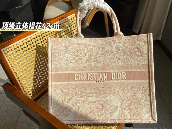 Dior Book Tote Pink Jacquard with Ruched Handle Handbag - 2