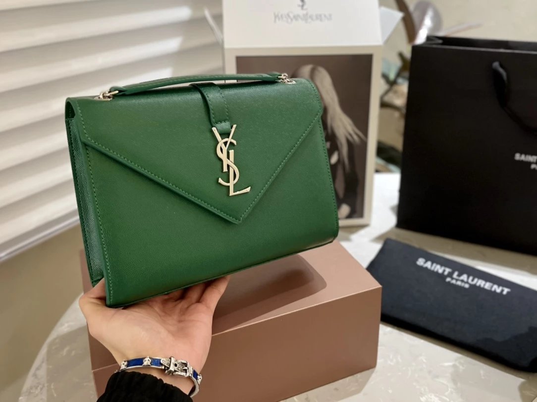 Saint Laurent Monogram Envelope Clutch Pale Yellow Leather Handbag Clutches - 14