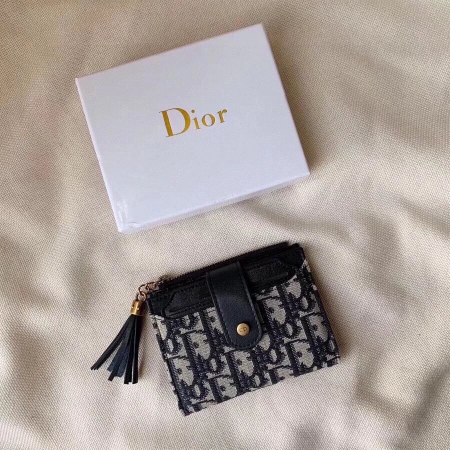 Dior Oblique Monogram Card Holder Black and Beige Wallet