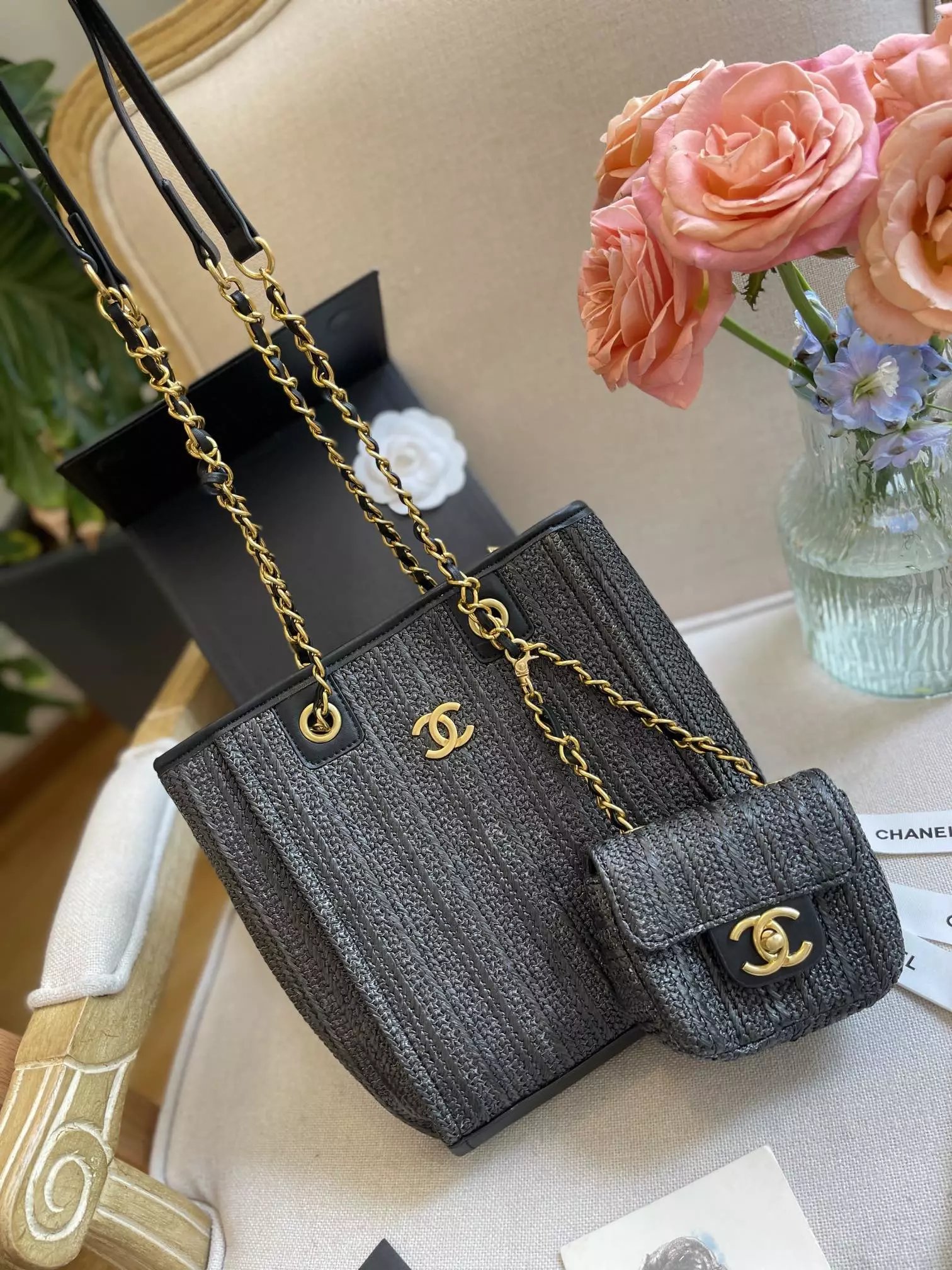 Chanel Deauville Tote Bag Gray Tweed Handbag - 14