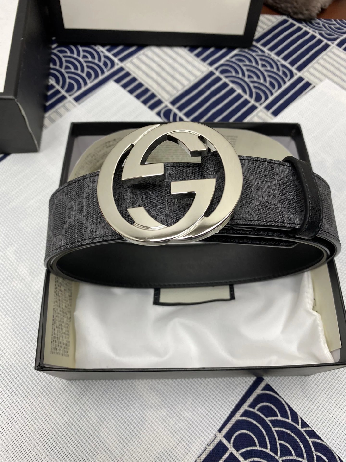 Gucci GG Marmont Leather Belt Black with Green-Red Web Stripe - 4