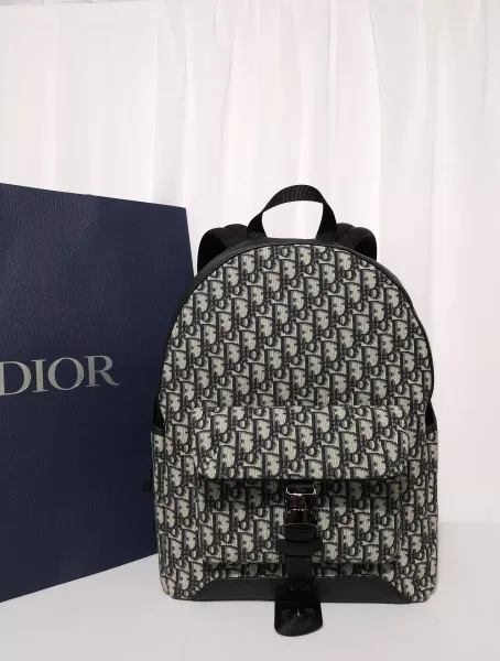 Dior Oblique Monogram Black Leather-Trimmed Backpack - 12