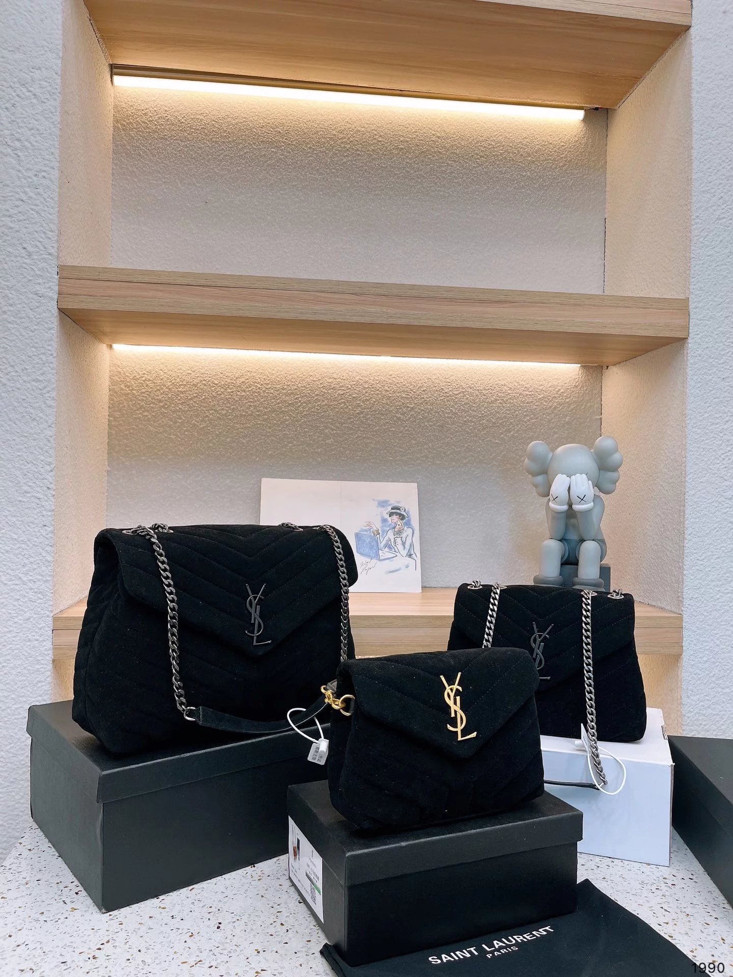 Saint Laurent Loulou Denim Quilted Chain Bag Blue Shoulder Bags - 3