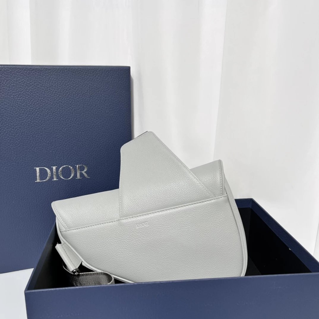 Dior Saddle Bag Light Gray Grained Leather Crossbody Bag