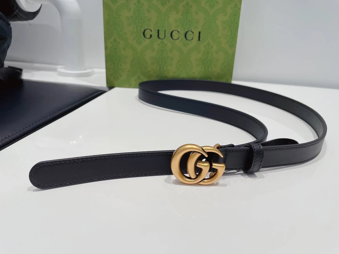 Gucci GG Marmont Leather Belt Black with Green-Red Web Stripe - 8