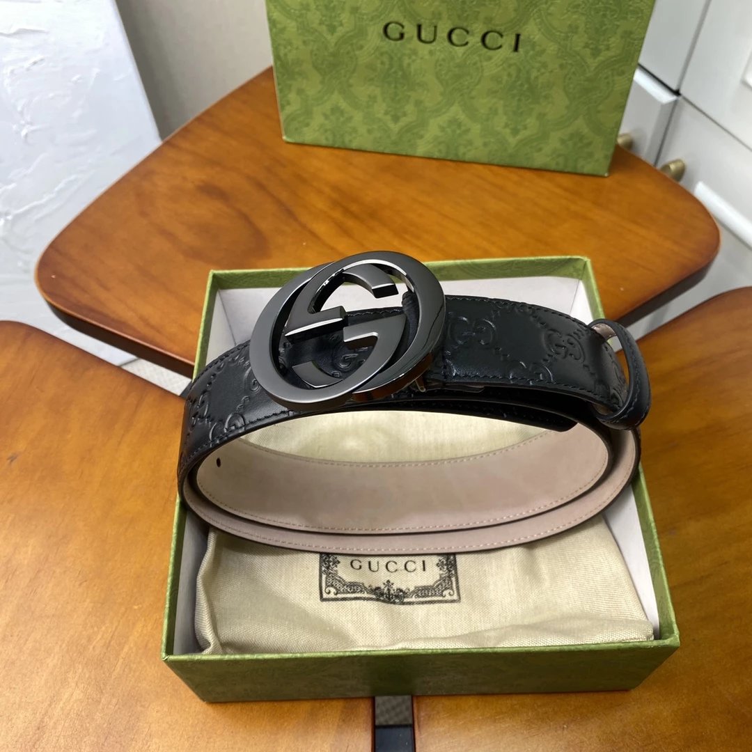Gucci GG Marmont Leather Belt Black with Green-Red Web Stripe - 9