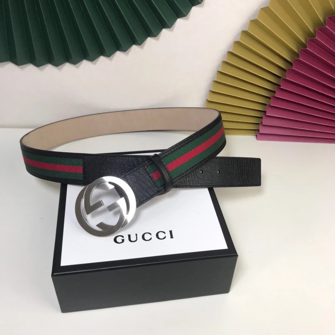 Gucci GG Marmont Leather Belt Black with Green-Red Web Stripe - 13