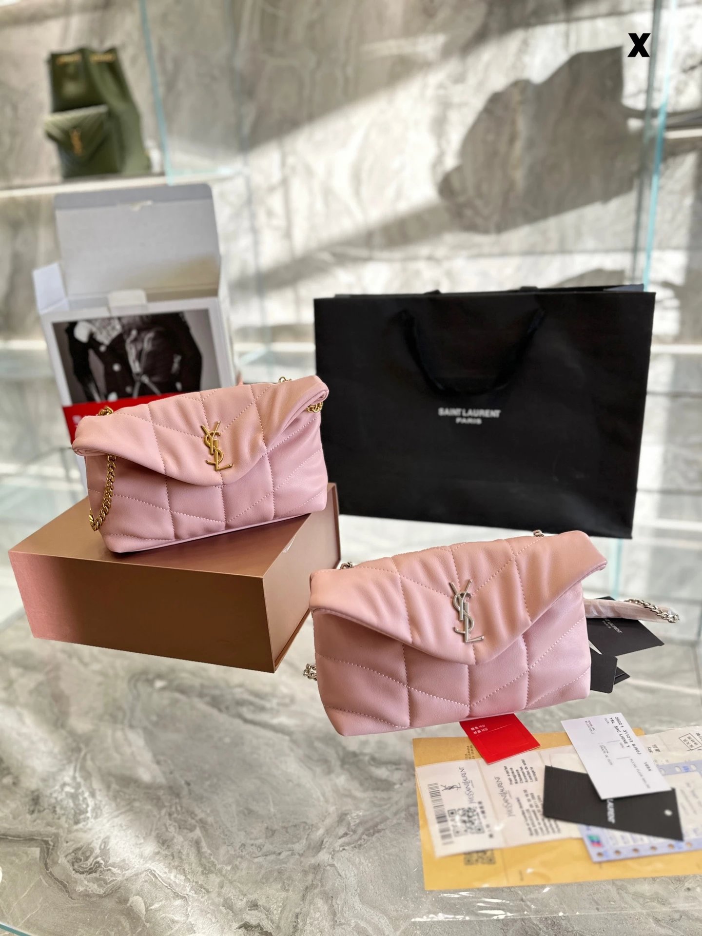 Saint Laurent Loulou Faux Fur Pink Chain Shoulder Bag - 11