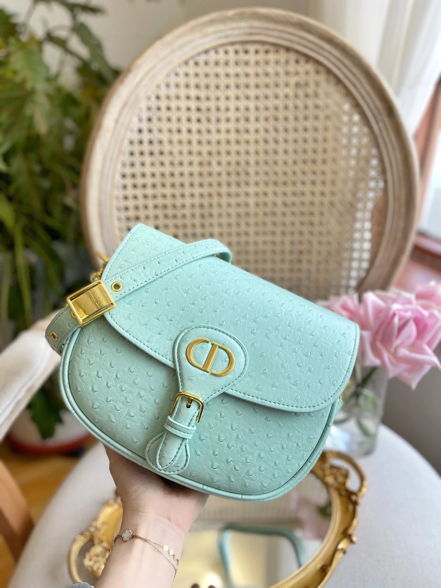 Dior Saddle Bag Pink Ostrich-Embossed Leather Crossbody Bag - 4