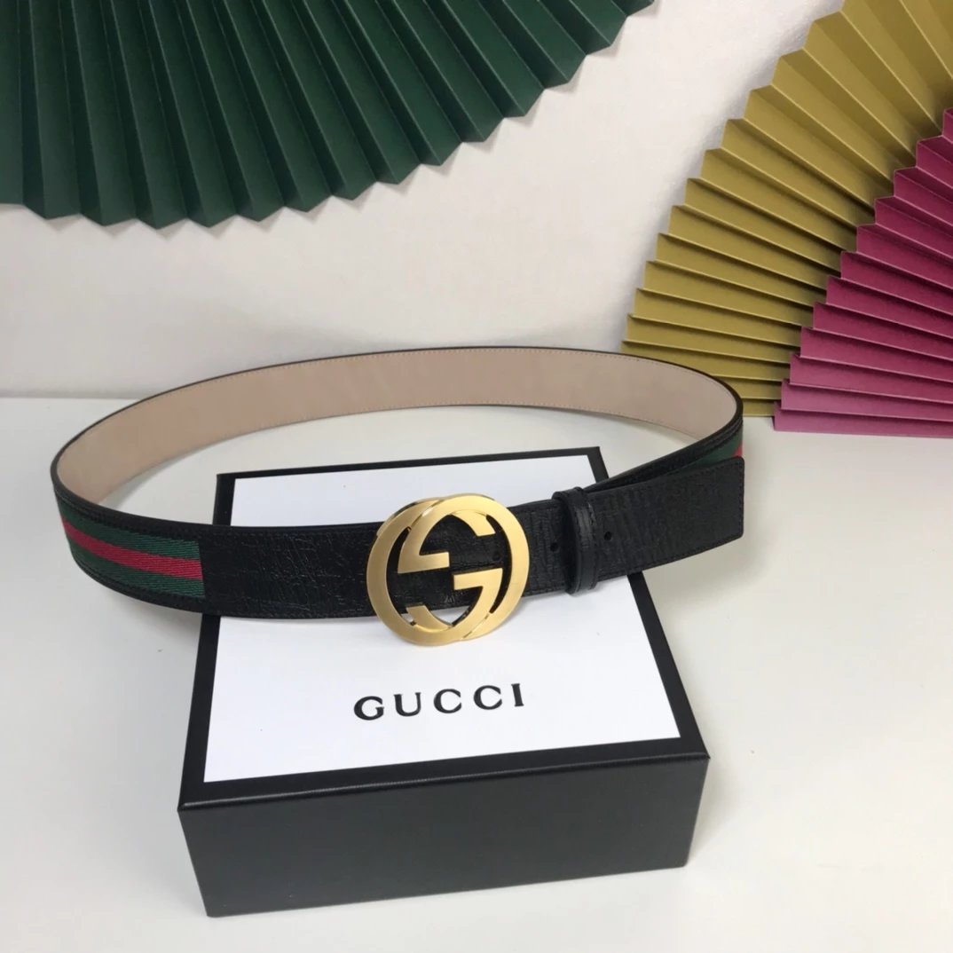 Gucci GG Marmont Leather Belt Black with Green-Red Web Stripe - 11