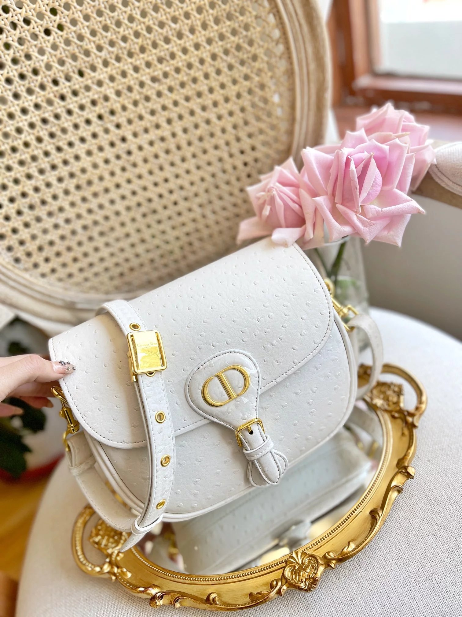 Dior Saddle Bag Pink Ostrich-Embossed Leather Crossbody Bag - 5