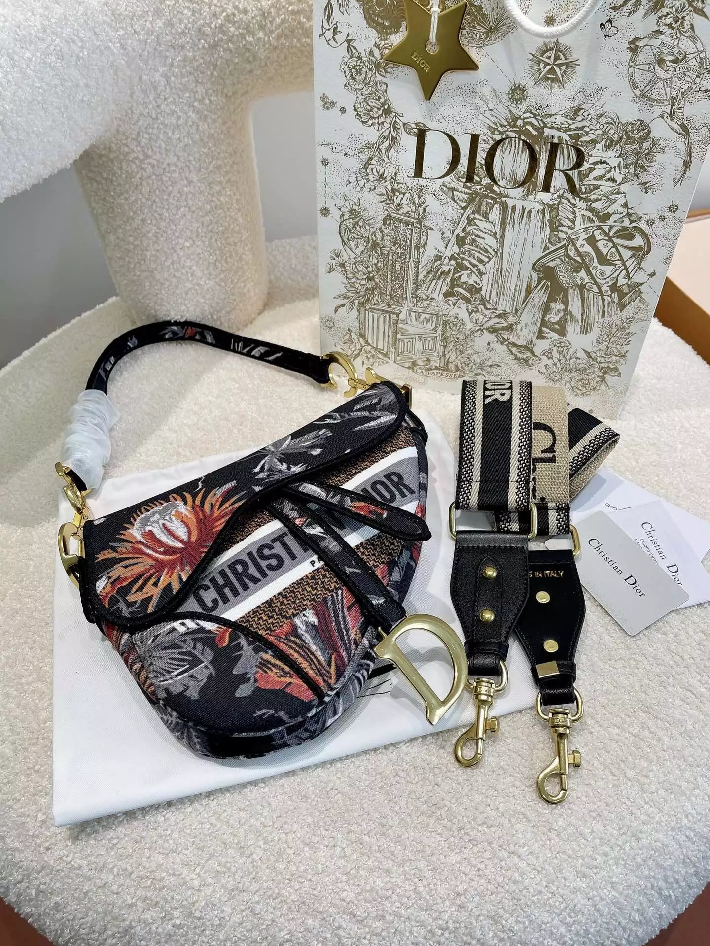 Dior Saddle Bag Pink Ostrich-Embossed Leather Crossbody Bag - 22
