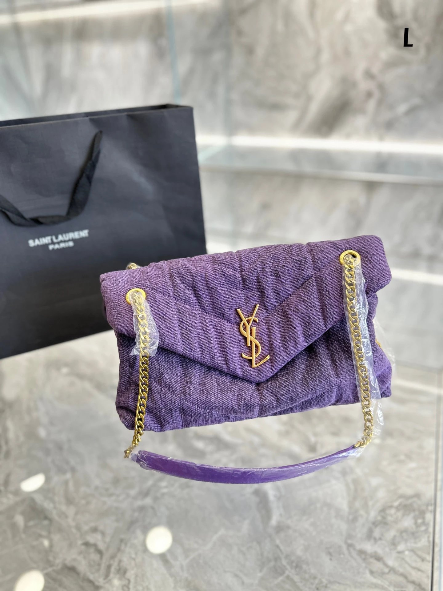 Saint Laurent Loulou Denim Quilted Chain Bag Blue Shoulder Bags - 11