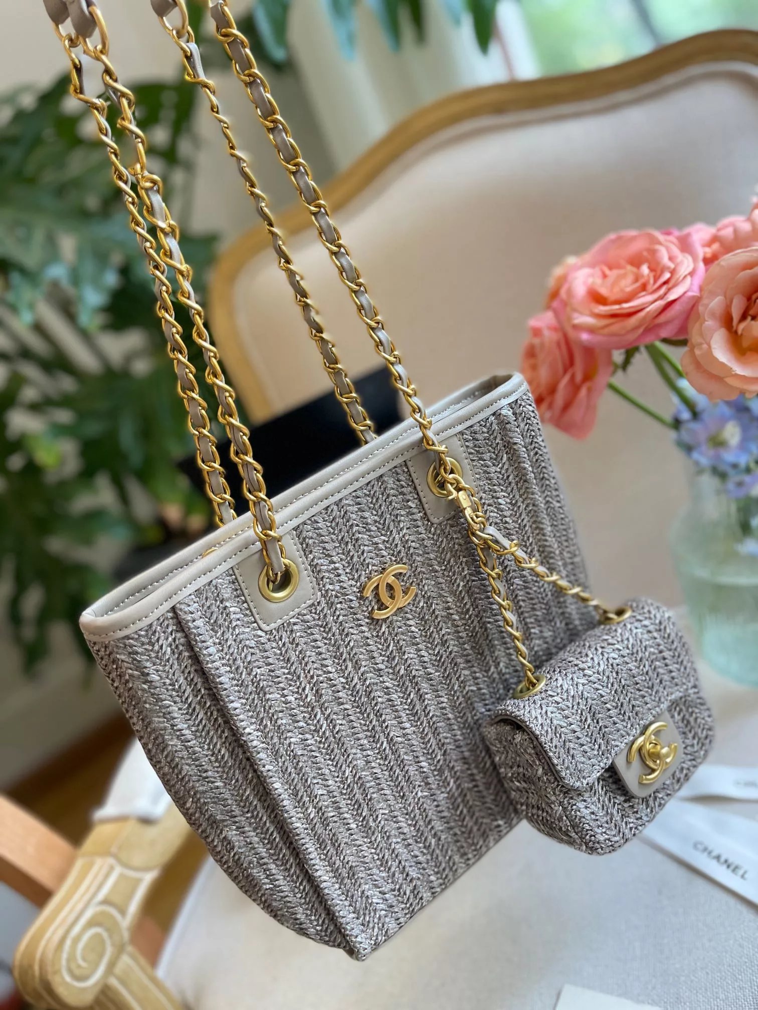 Chanel Deauville Tote Bag Gray Tweed Handbag - 8