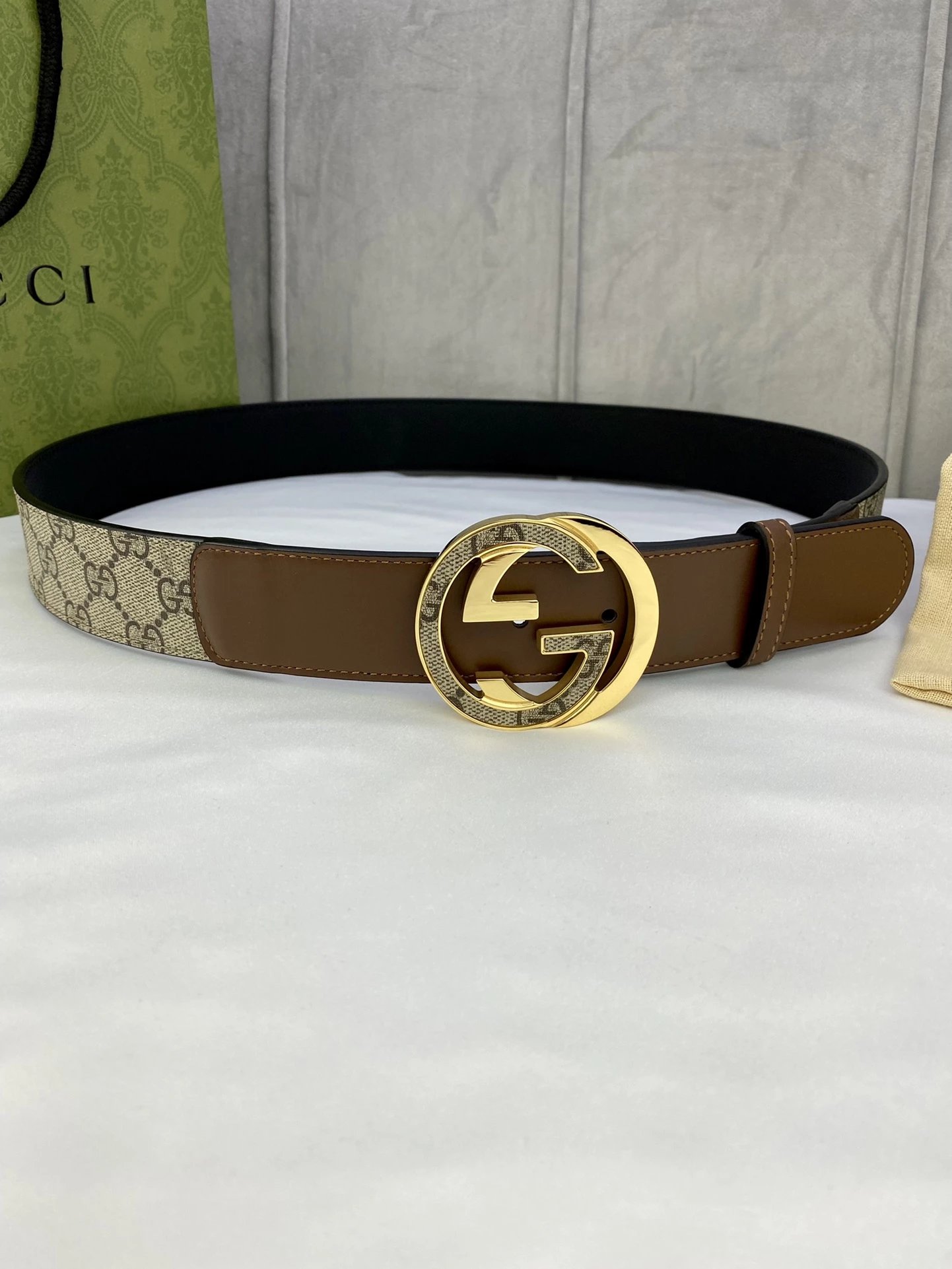 Gucci GG Marmont Belt Beige Brown Leather Belt