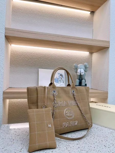 Chanel Deauville Tote Beige Tweed Handbag Tote Bag - 2