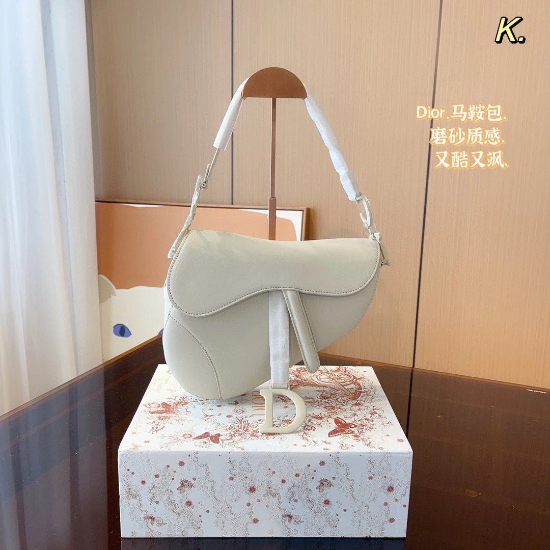 Dior Saddle Bag Off-White Matte Finish Crossbody Bag