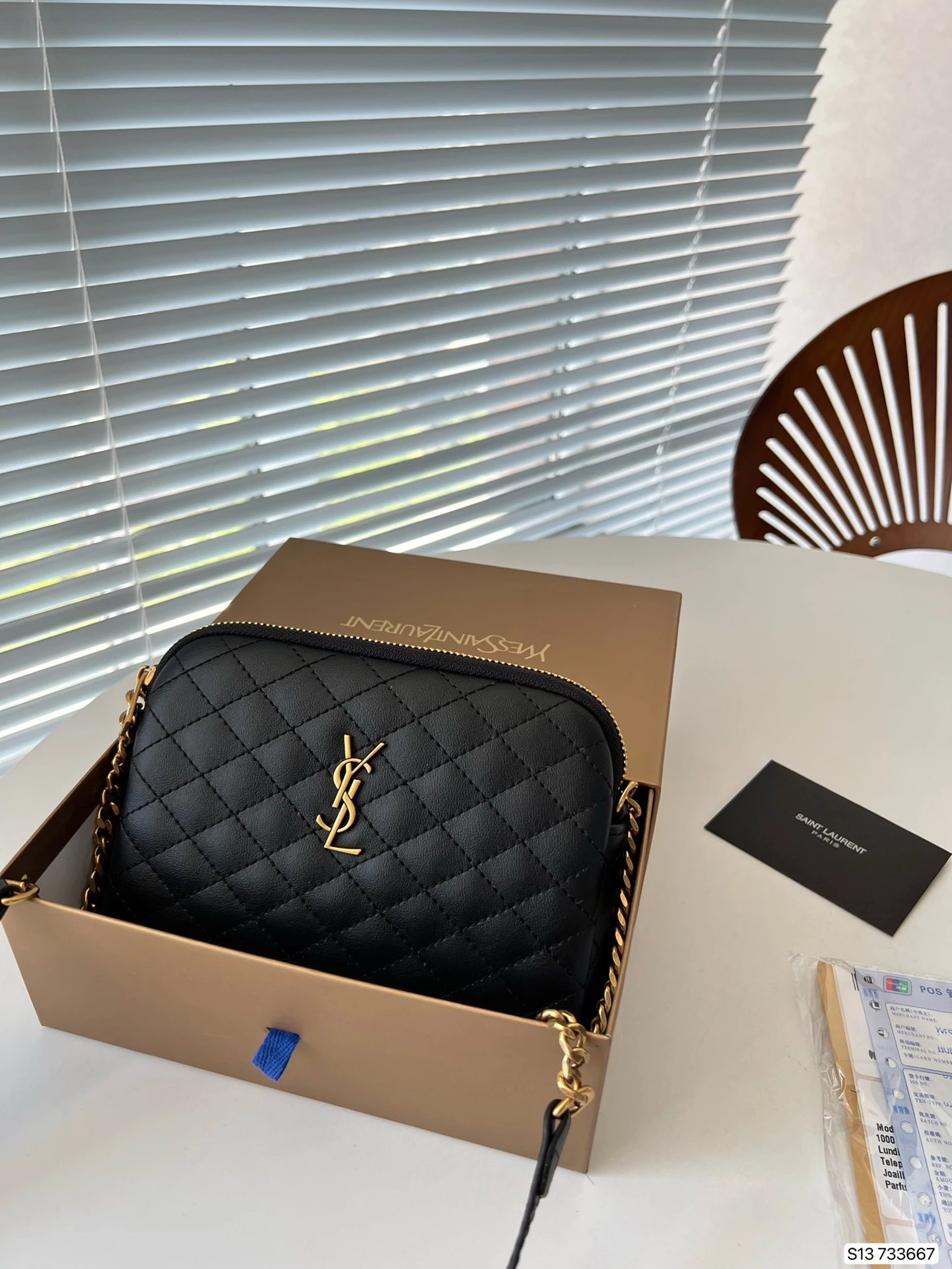 Saint Laurent Monogramme Mini Quilted Patent Leather Chain Bag Black - 3