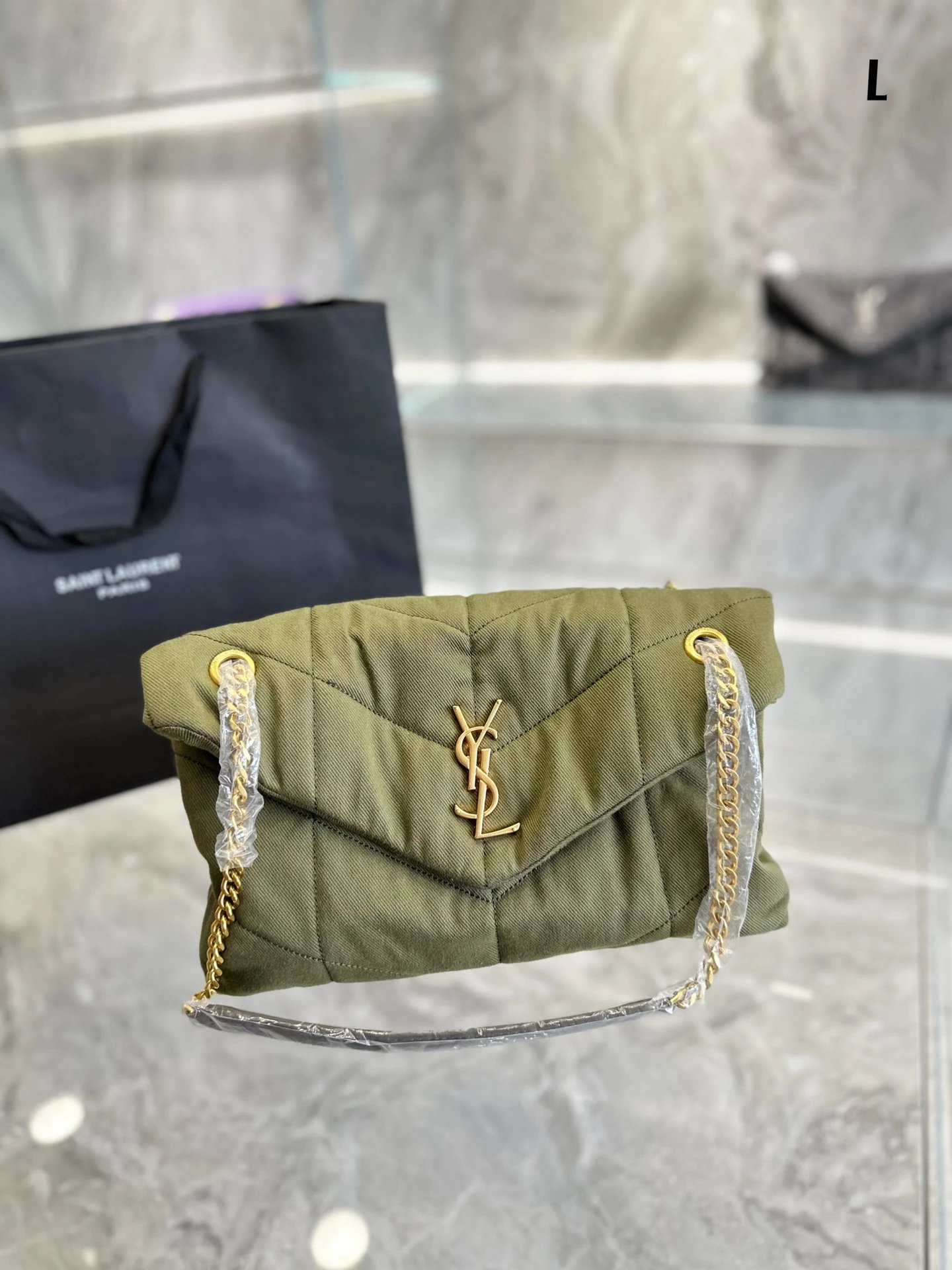 Saint Laurent Loulou Denim Quilted Chain Bag Blue Shoulder Bags - 13