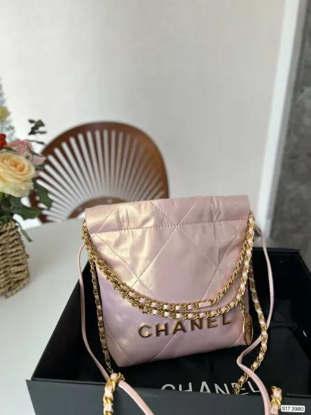 Chanel 22 Bag Pink Metallic Quilted Chain Shoulder Bag - 1