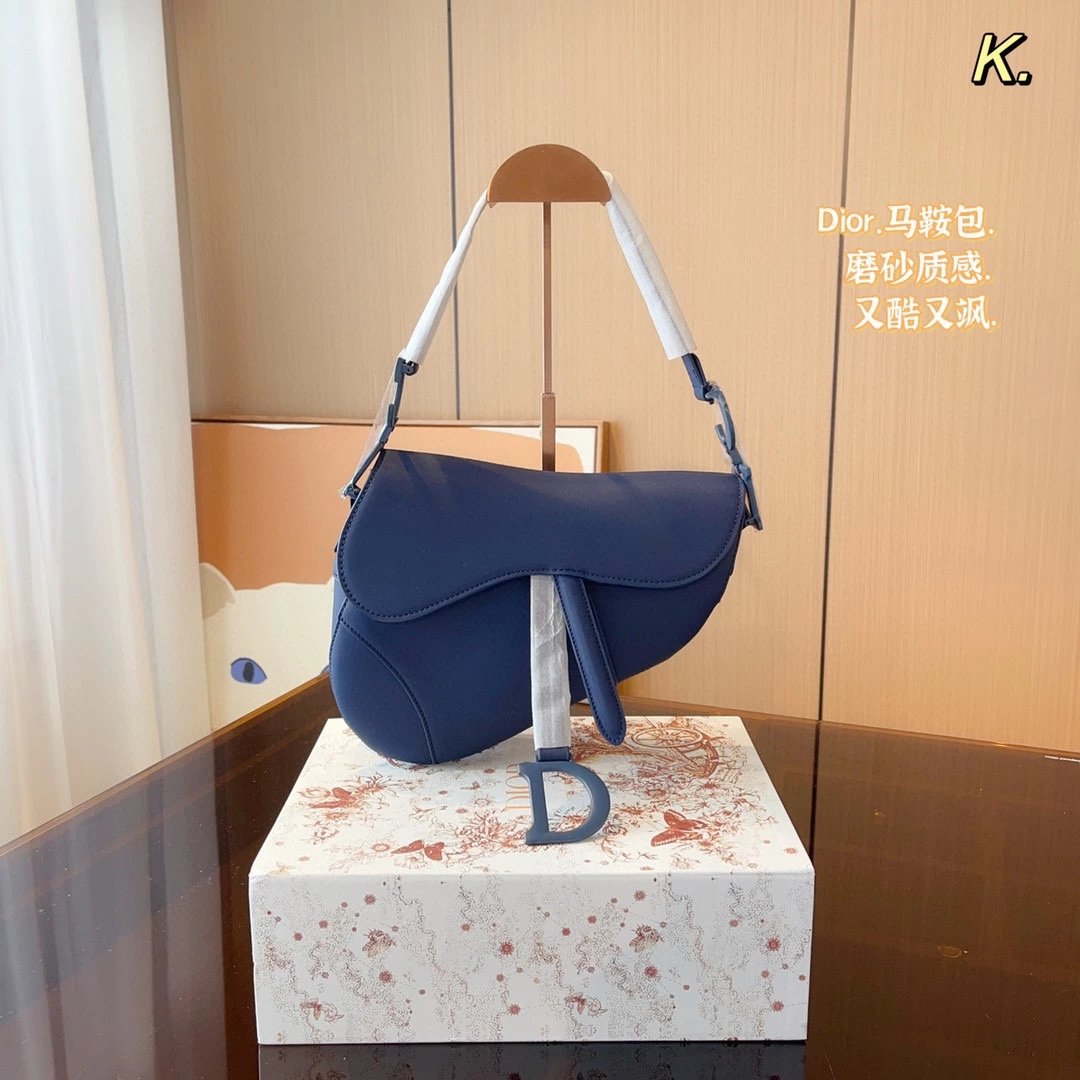 Dior Saddle Bag Navy Blue Matte Finish Crossbody Bag
