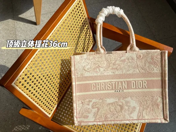 Dior Book Tote Pink Jacquard with Ruched Handle Handbag - 3