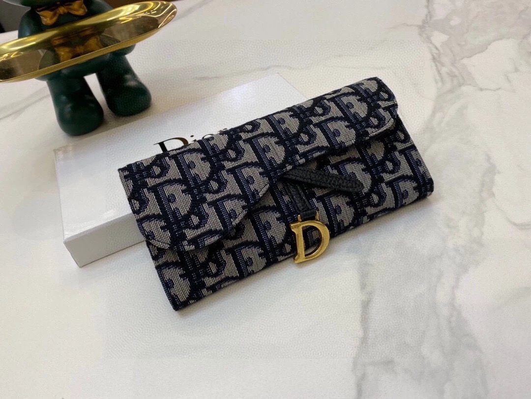 Dior Oblique Canvas Long Wallet Navy and Beige