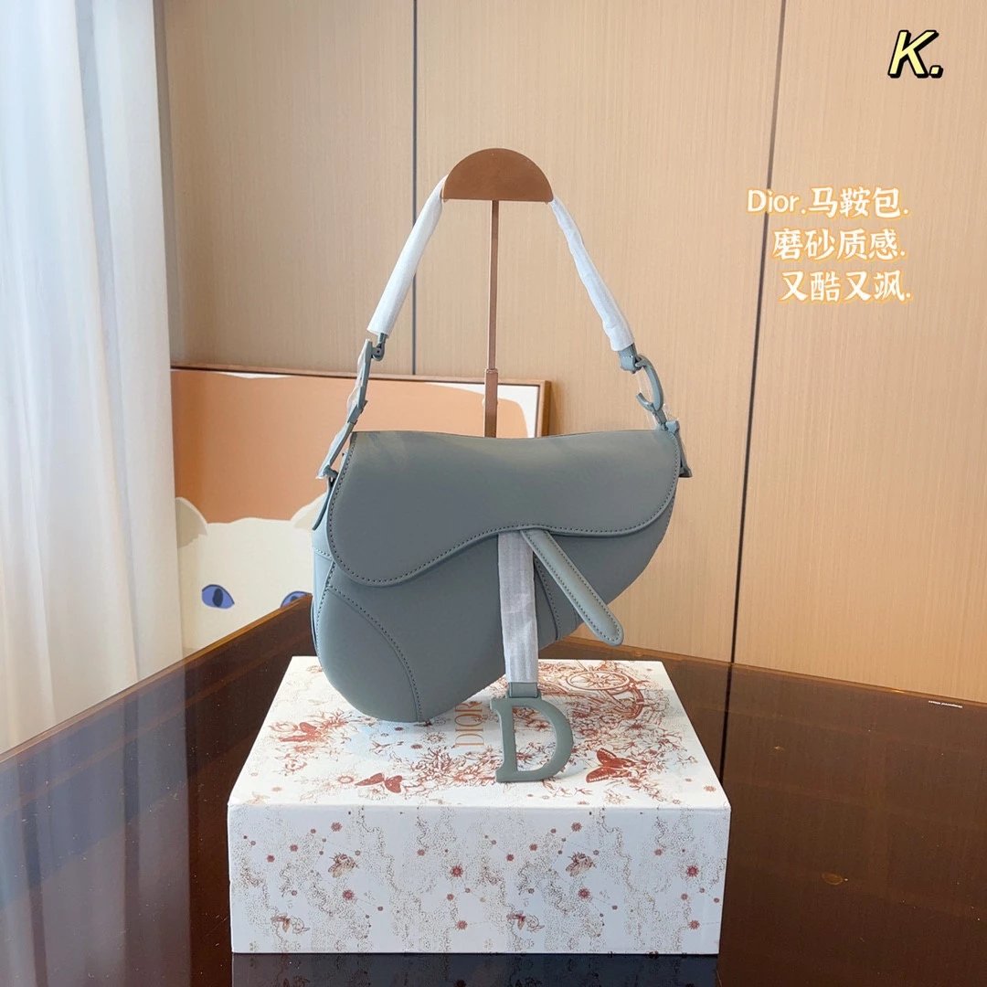 Dior Saddle Bag Light Gray Matte Leather Shoulder Bag Crossbody Bags