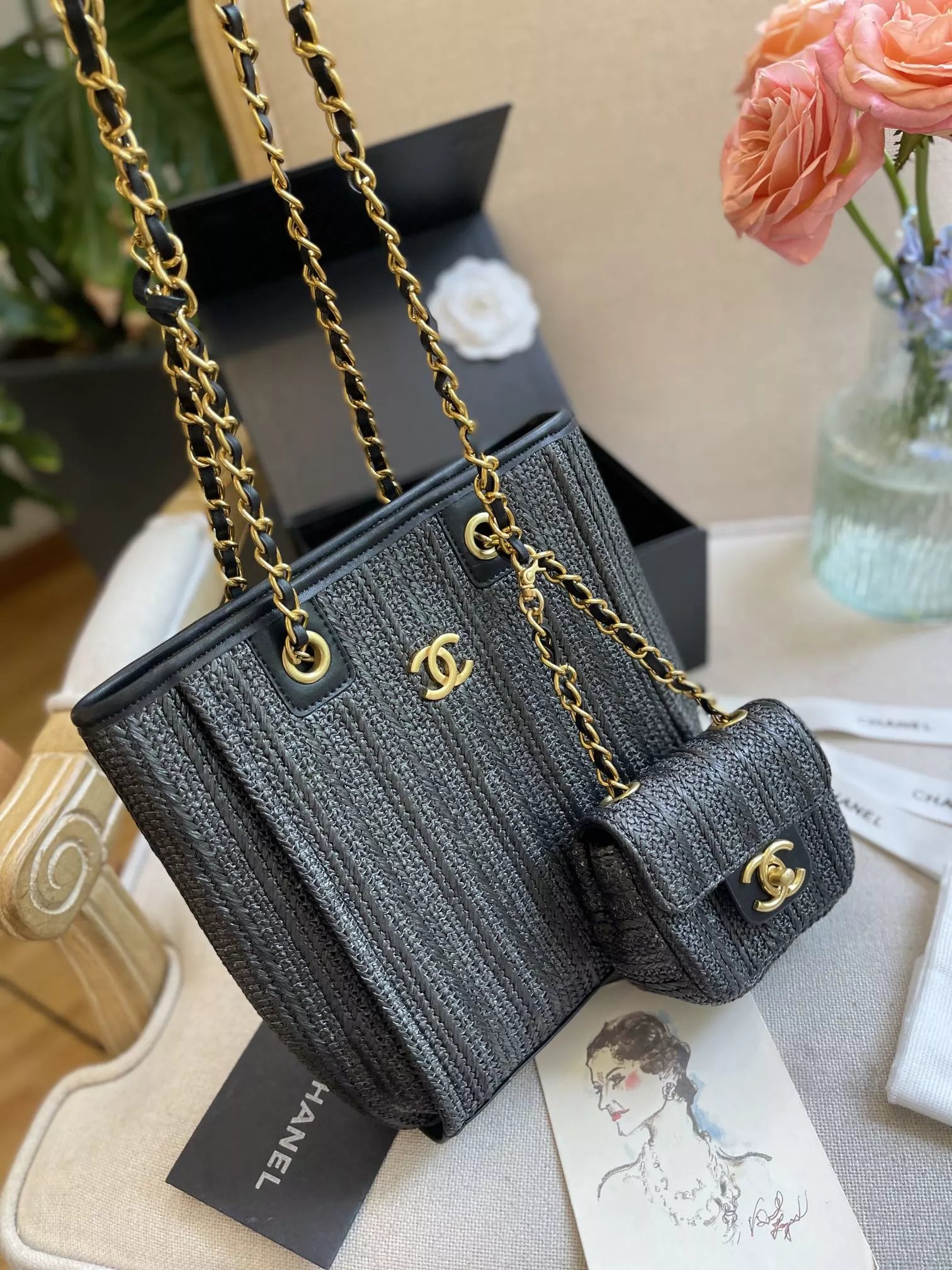 Chanel Deauville Tote Bag Gray Tweed Handbag - 7