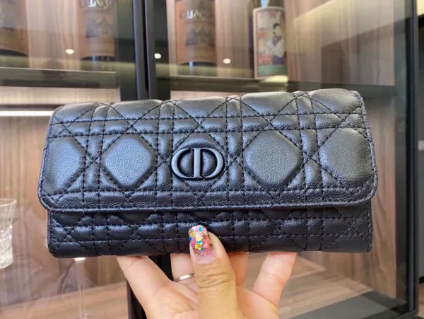 Dior Lady Dior Quilted Black Leather Long Wallet - 1