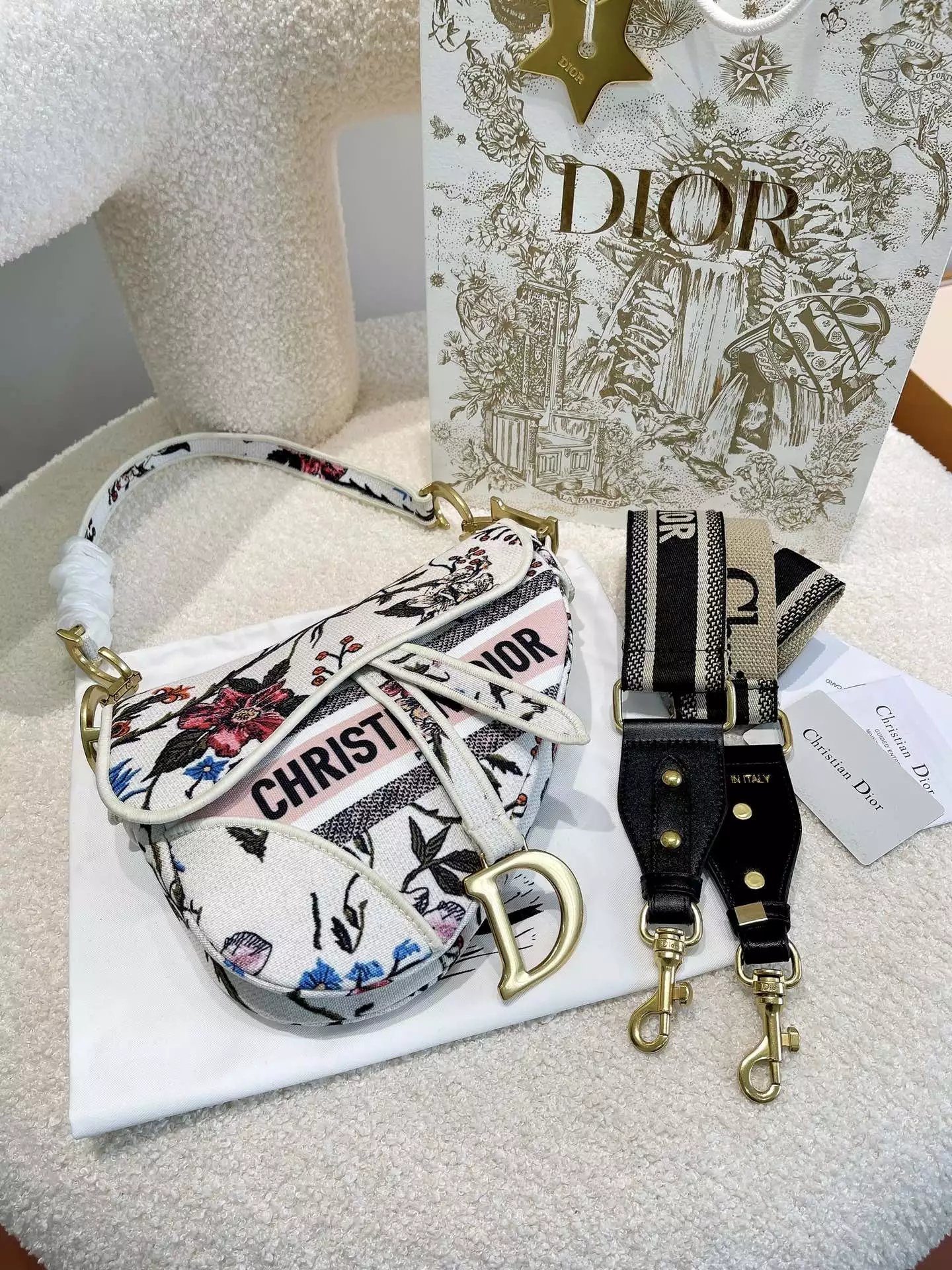 Dior Saddle Bag Pink Ostrich-Embossed Leather Crossbody Bag - 14