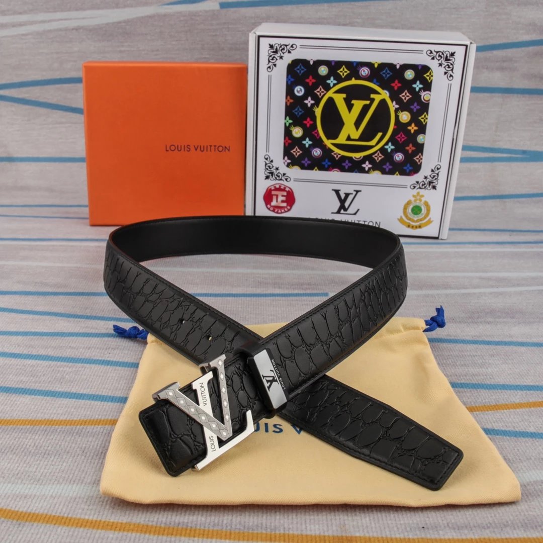 Louis Vuitton LV Initiales Belt Black Crocodile-Embossed Leather Belt - 2
