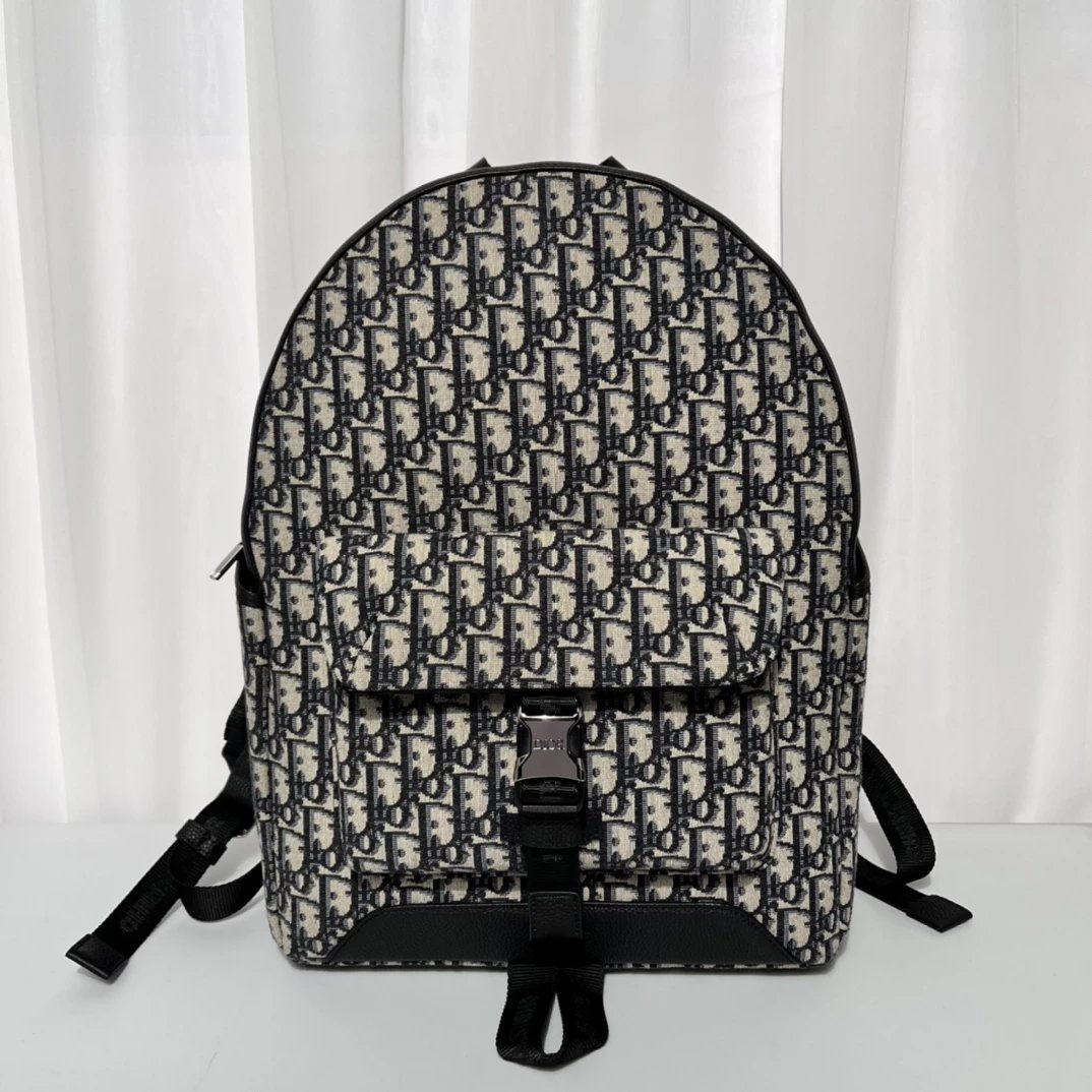 Dior Oblique Monogram Black Leather-Trimmed Backpack - 13