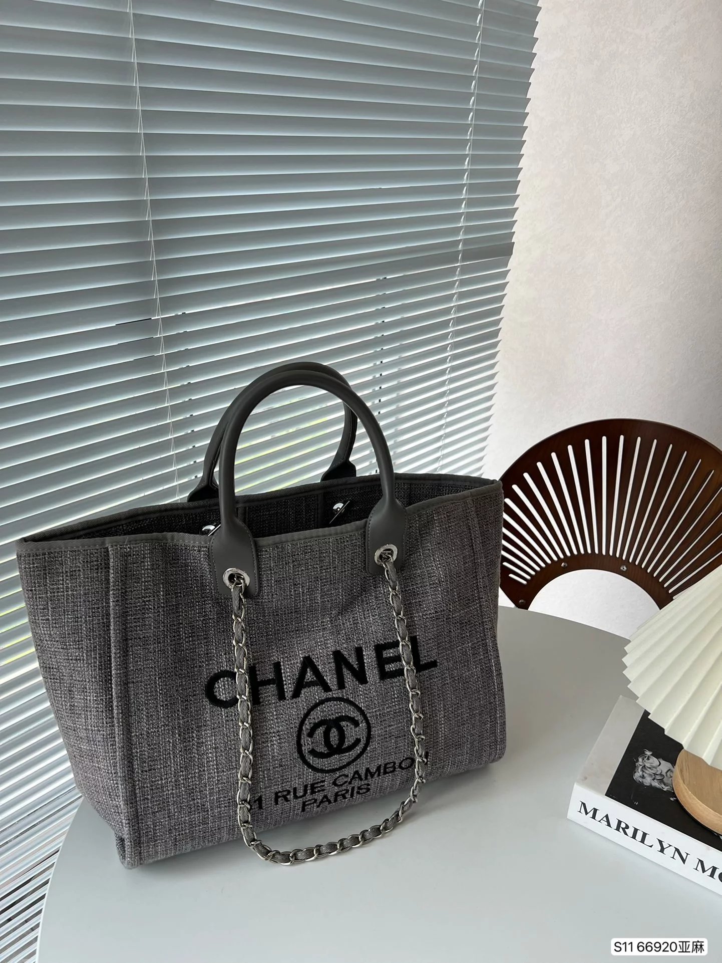 Chanel Deauville Tote Bag Gray Tweed Handbag - 5