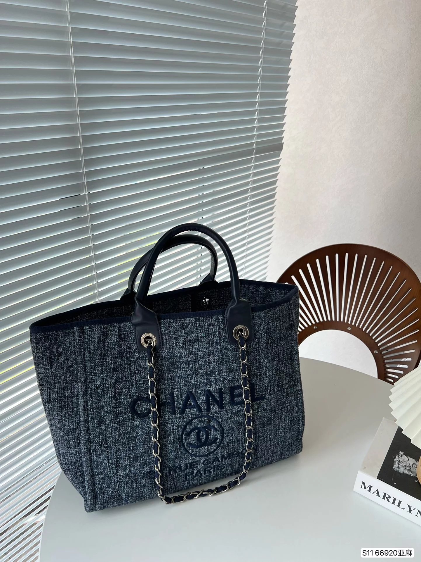 Chanel Deauville Tote Bag Gray Tweed Handbag - 3