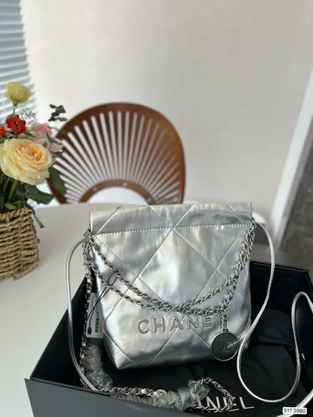 Chanel 22 Bag Pink Metallic Quilted Chain Shoulder Bag - 12